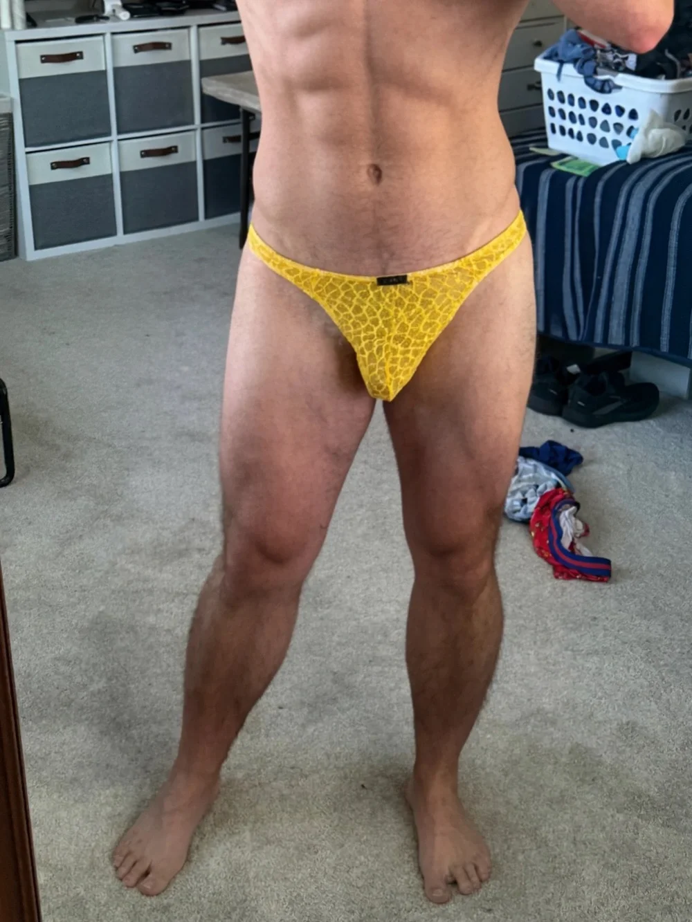 Yellow Lace Men's Thong Underwear XL - Picture 1 of 3